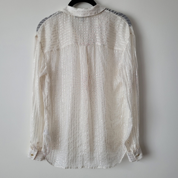 Juicy Couture Silk Button Down Shirt Sheer w Metallic Fiber Pinstripes XS - Picture 3 of 13